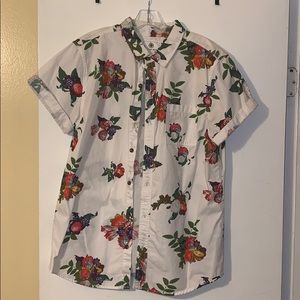 White button-up casual flower shirt